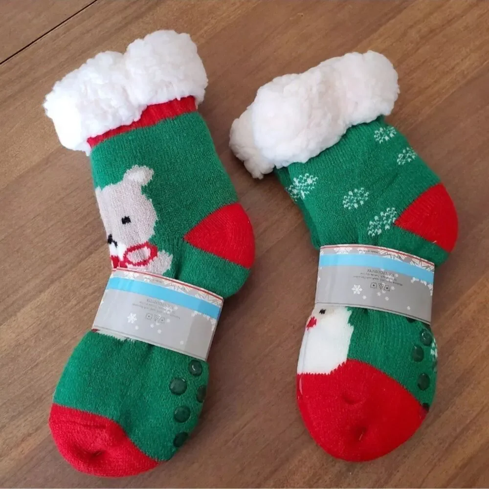 Sumona Sherpa Lined Cabin Socks Knit Winter Cozy Slipper Socks Non Slip Set of 2